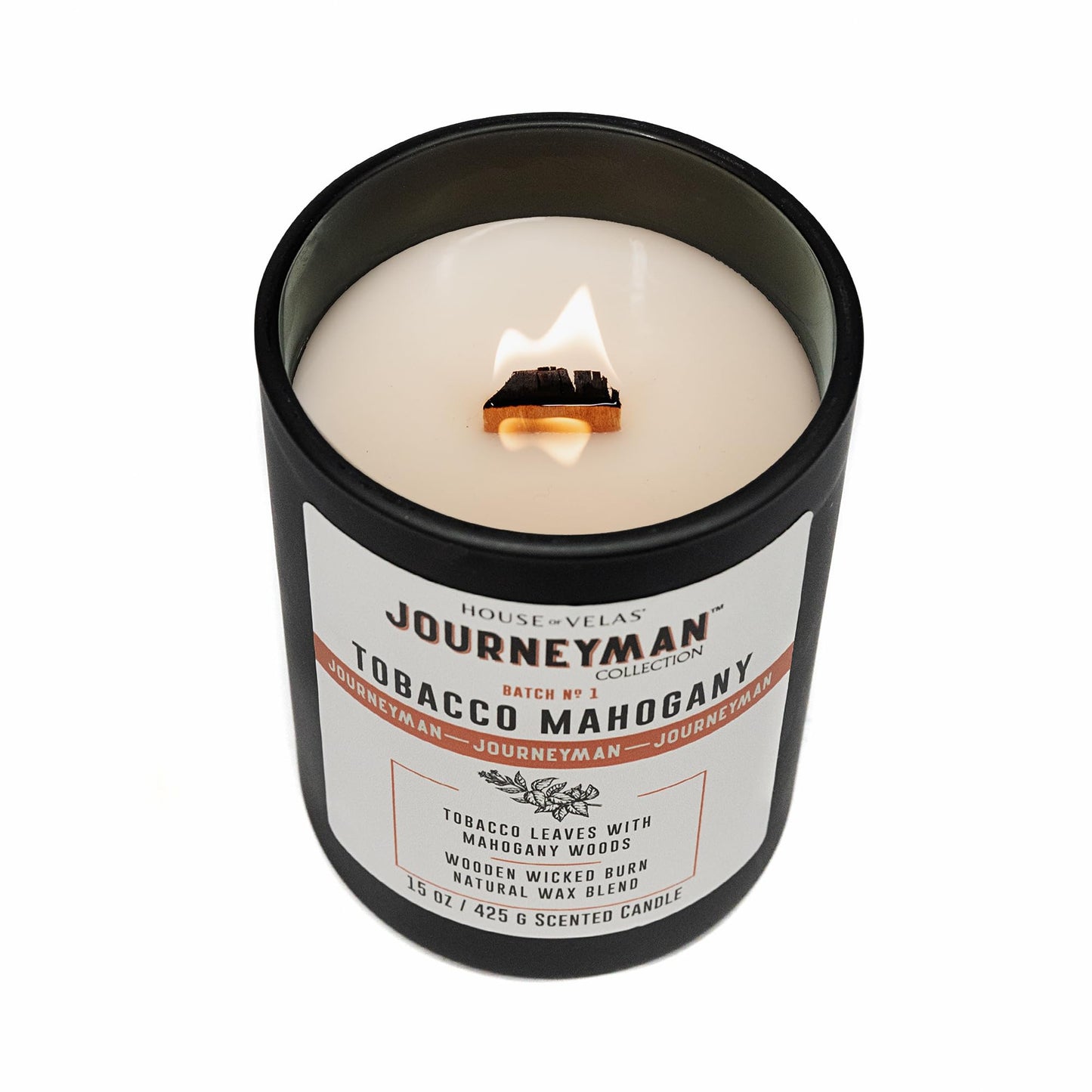 House of Velas Journeyman Collection Candle, 15oz, Wooden Wick, Tobacco Mahogany, Large Painted Jar
