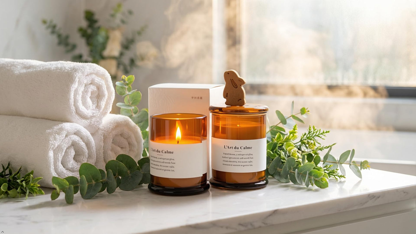 Royal Home Luxury Scented Candle with Wooden Wick in Artistic Glass Jar and Value Added Botanic Scented Ornament, Natural Botanical Fragrance, Velour Glow Scent with Sandalwood Amber and Vanilla