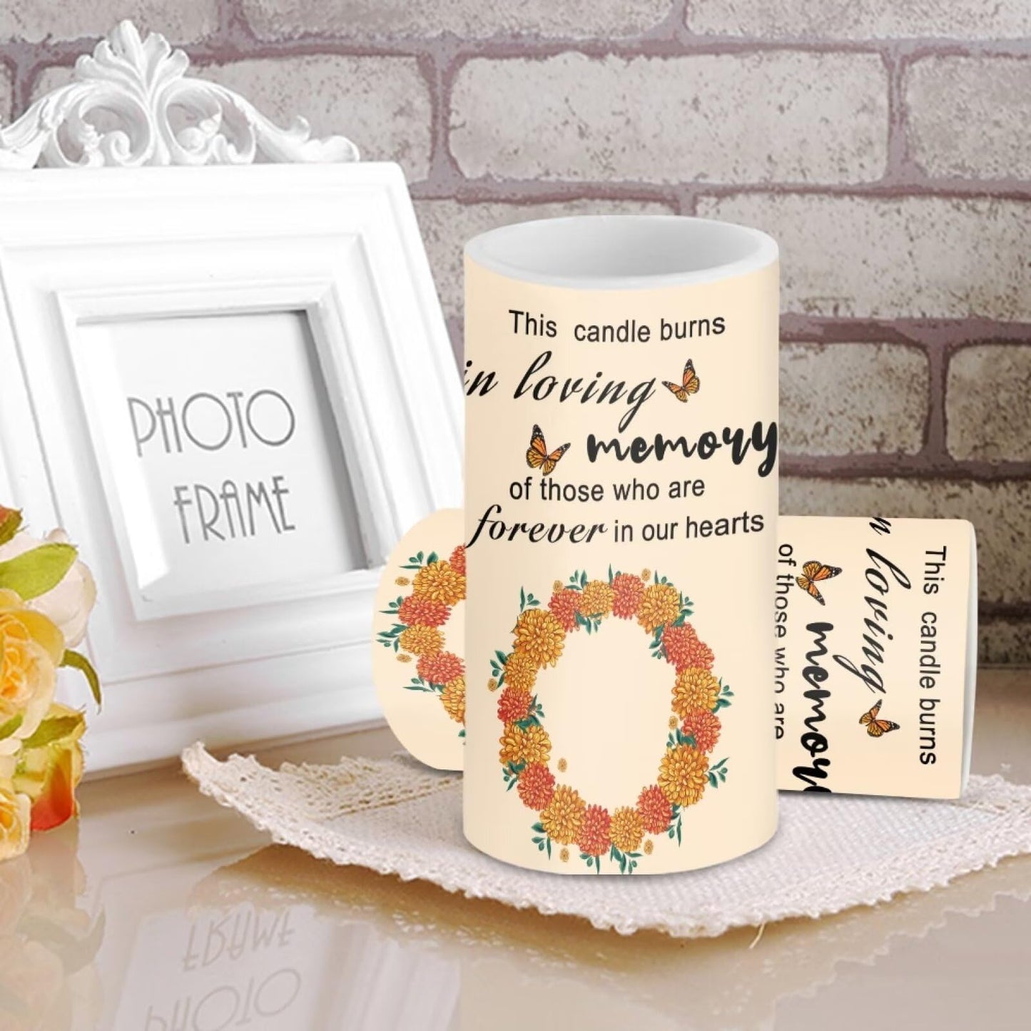 Luarisgur Personalized LED Memorial Candle for Loss of Loved One 2 Pack 6 x 3 inch Flameless Candles Orange Battery Operated Candles with Multicolor Timer Remote Control Flameless LED Fake Candles