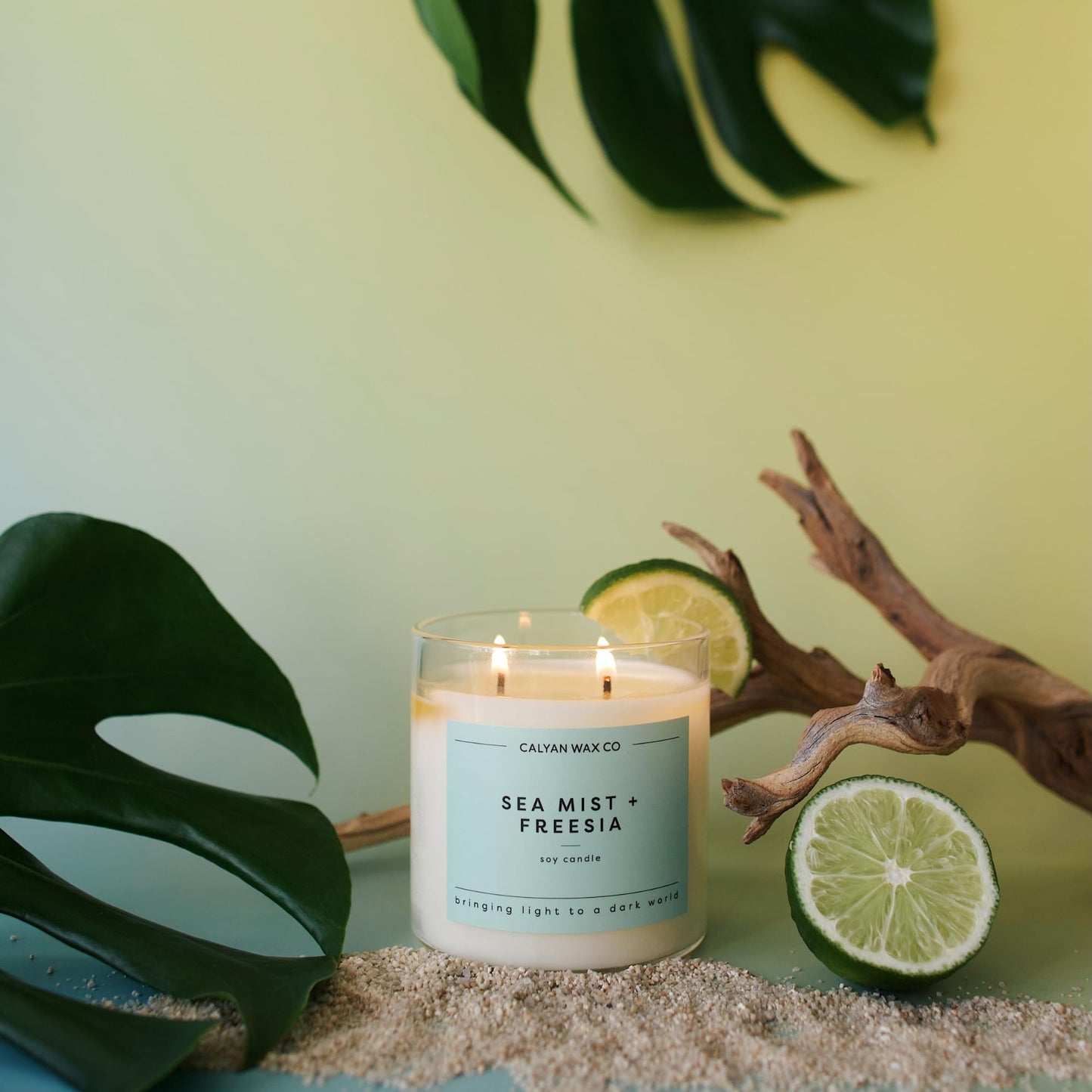 Calyan Wax Co. Sea Mist & Freesia 2 Wick Scented Candle - 37 Hour Burn - Luxury Clean Soy Wax Candles - Long Lasting Large Glass Jar Candle for Home - 8.8oz