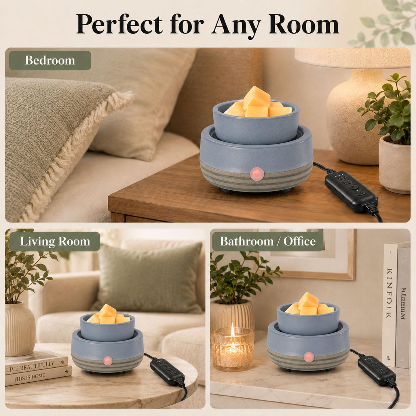 Candle Wax Melt Warmer with Timer Ceramic Electric Wax Melt 4-in-1 Oil Burner Adjusting Temperature Fits Yankee Large Jar Scented Candle for Home Decor Birthday Gifts for Women Mom Grandma Girls Blue