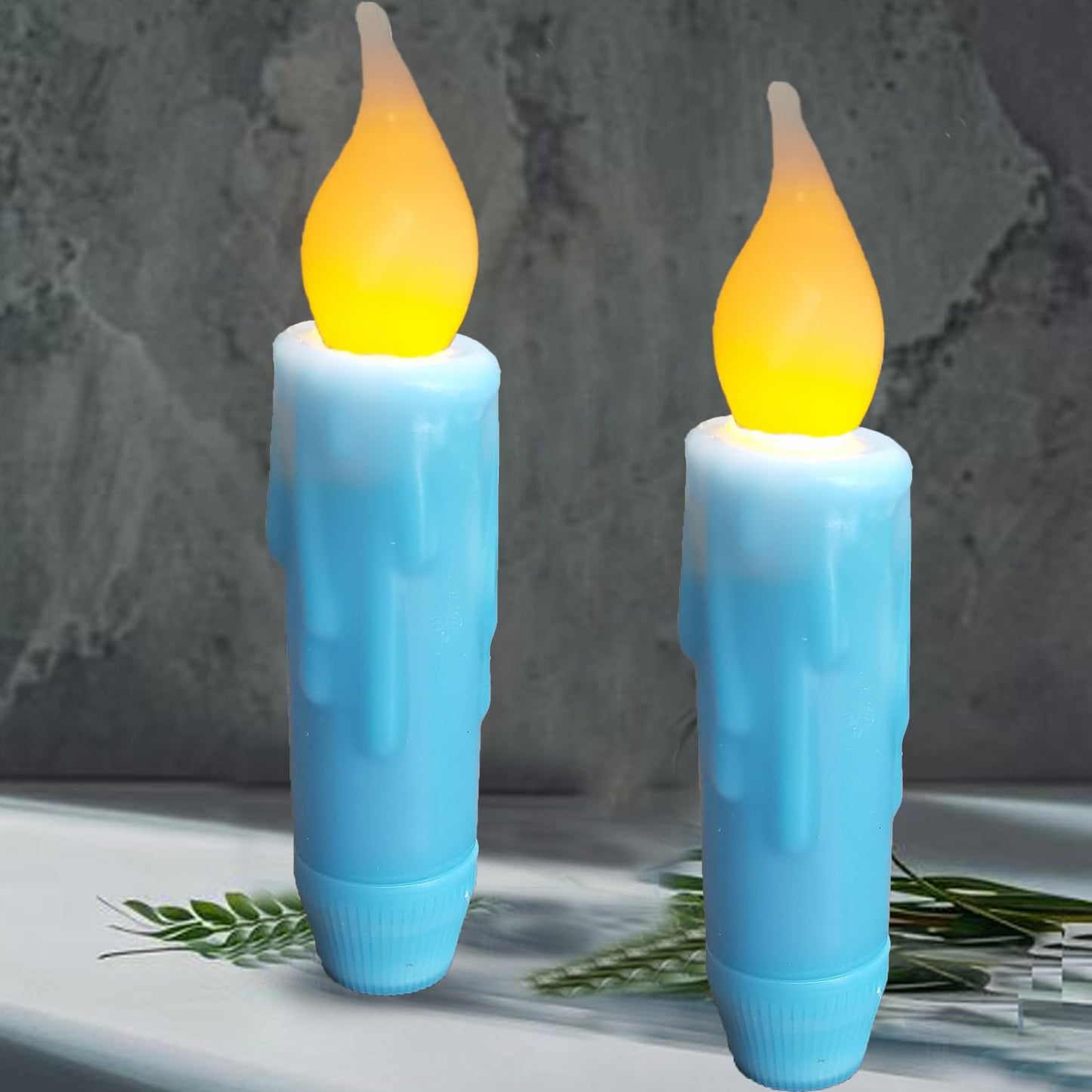 LINCOUNTRY.Primitive Wax Short Taper Candles Battery Operated with Timer Flameless Taper Candles Flickering Flame Small Led Blue Candlesticks for Christmas Halloween Home Decor