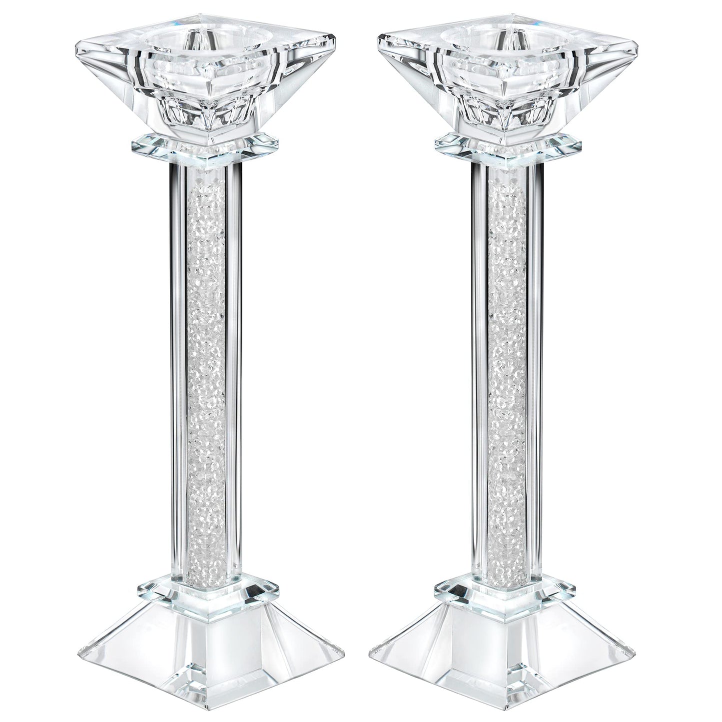 Crystal Candle Holders Set of 2-8.6" Tall Crystal Candlestick Holders - Ultra Elegant and Modern Centerpiece Home Decor