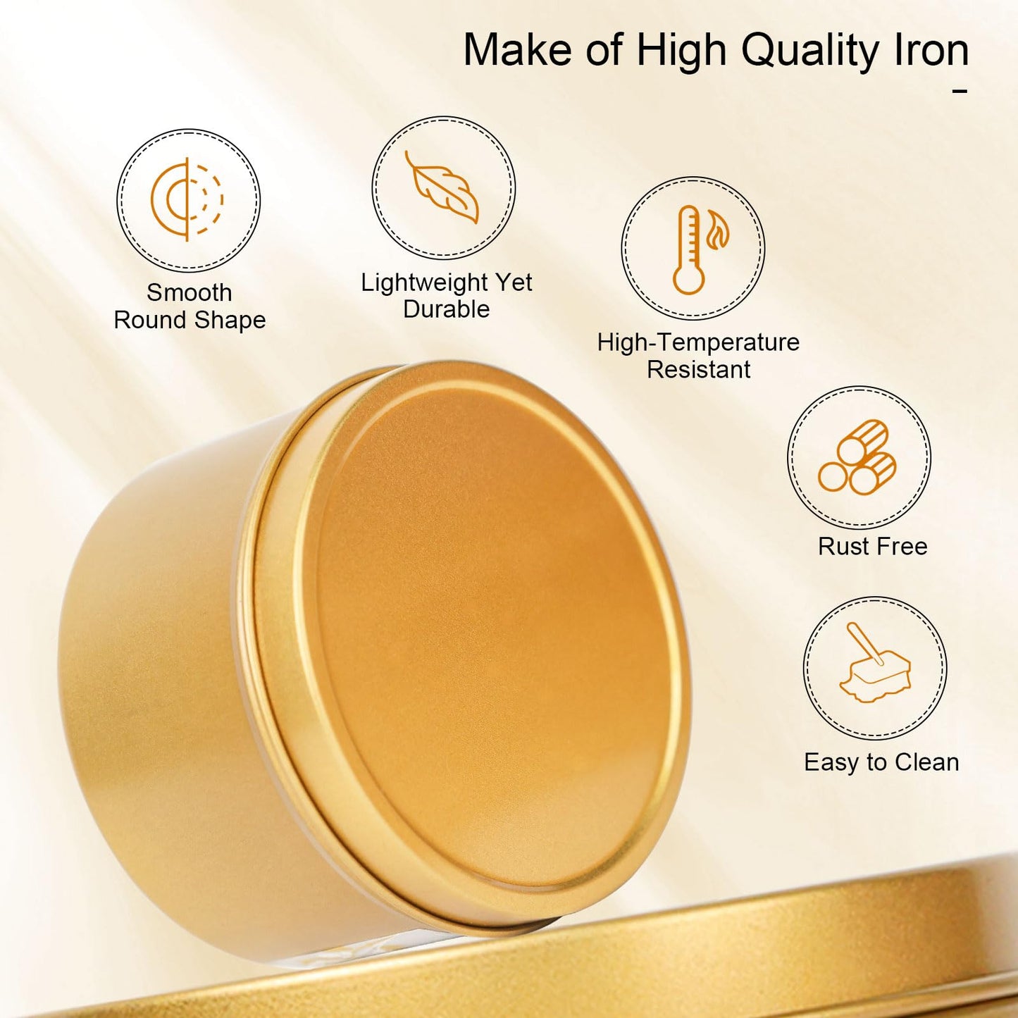 CONNOO 48 Pack Candle Tins - 24pcs 8oz + 24pcs 4oz Matte Gold Candle Jars with Lids for Making Candles, Bulk Empty Candle Containers with Sticky Warning Labels for Candle Making, Storage, and Gift