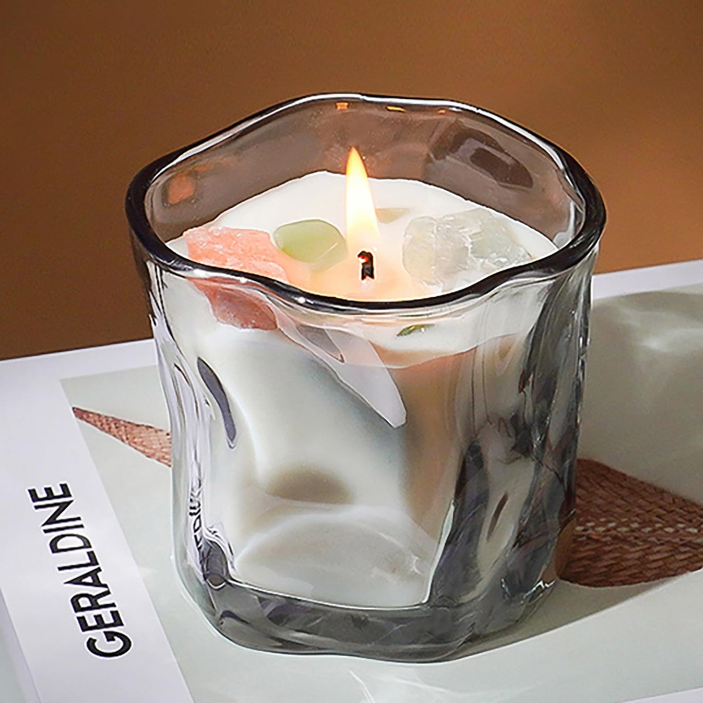 CaxyKyx Scented Soy Candles with Crystals Inside Aromatherapy Candle for Women Positivity Energy Gift Mothers Days Birthday Gray