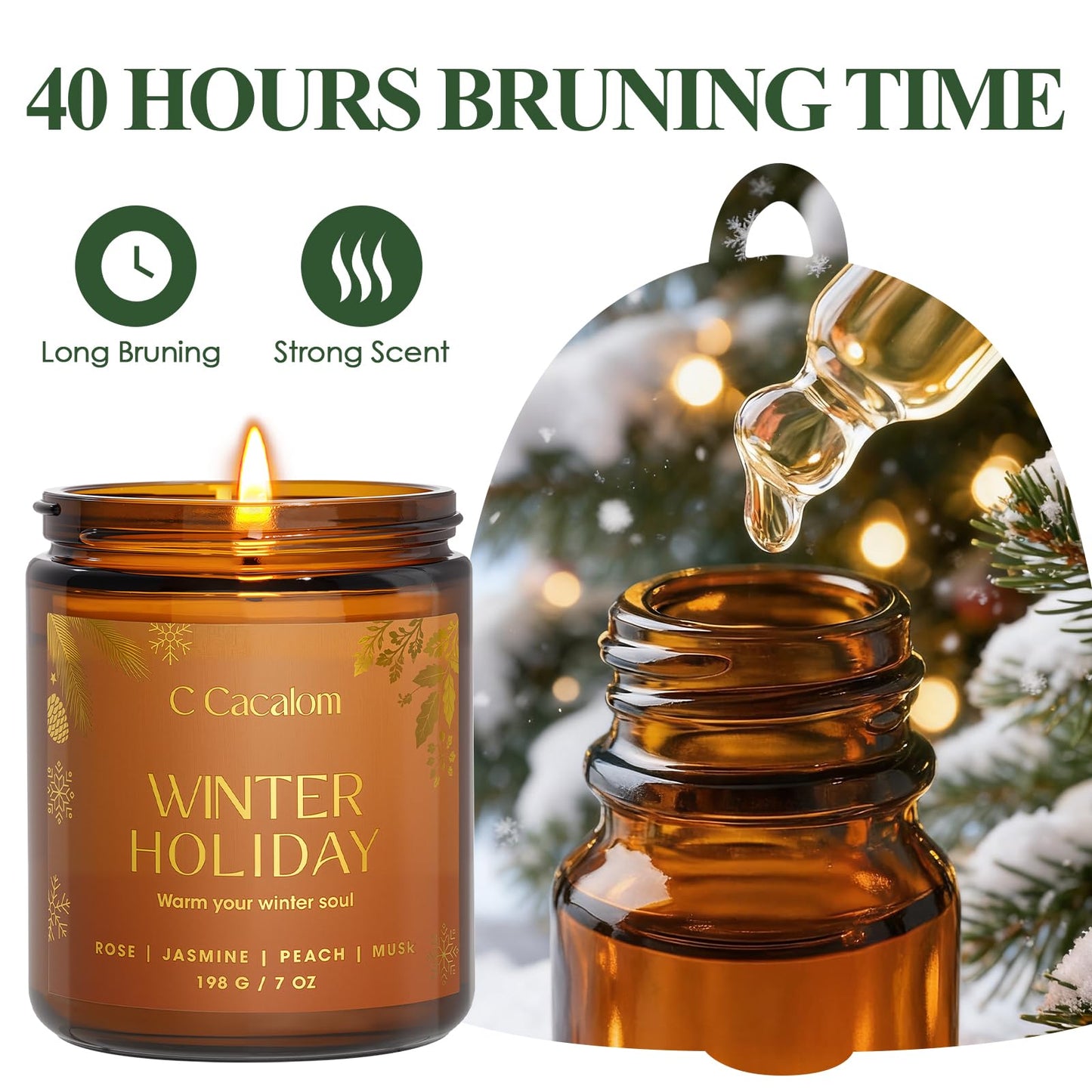 Christmas Soy Candles for Christmas Home Decor Non-Toxic Aromatherapy Scented Candles for Holiday Christmas Gifts, Cozy Cute Jar Candle, Winter Candle for Women Men, Winter Holiday Jasmine Rose Candle