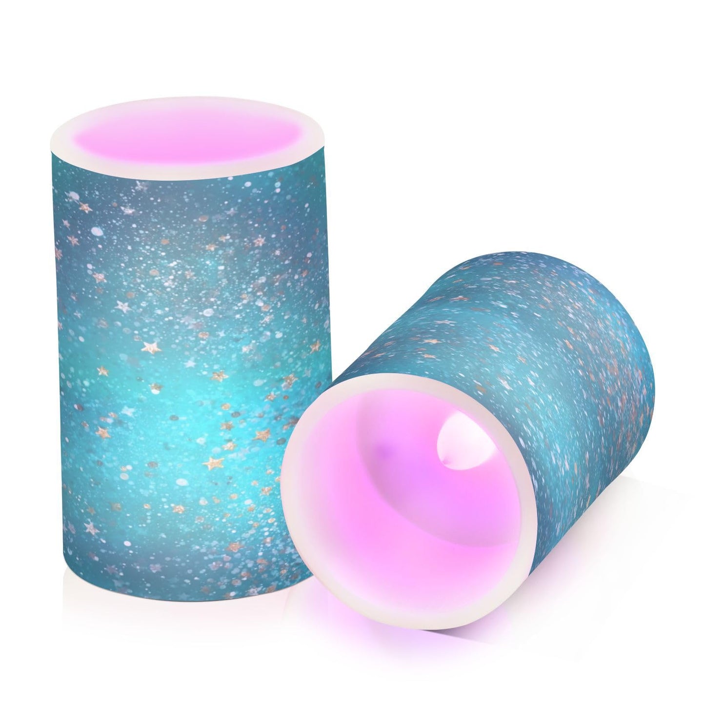 Kcldeci LED Flameless Candles Battery Operated with Remote and Timer, Abstract Turquoise Marble White Star Realistic Flickering Flameless Candles Led Pillar Candles, Set of 2