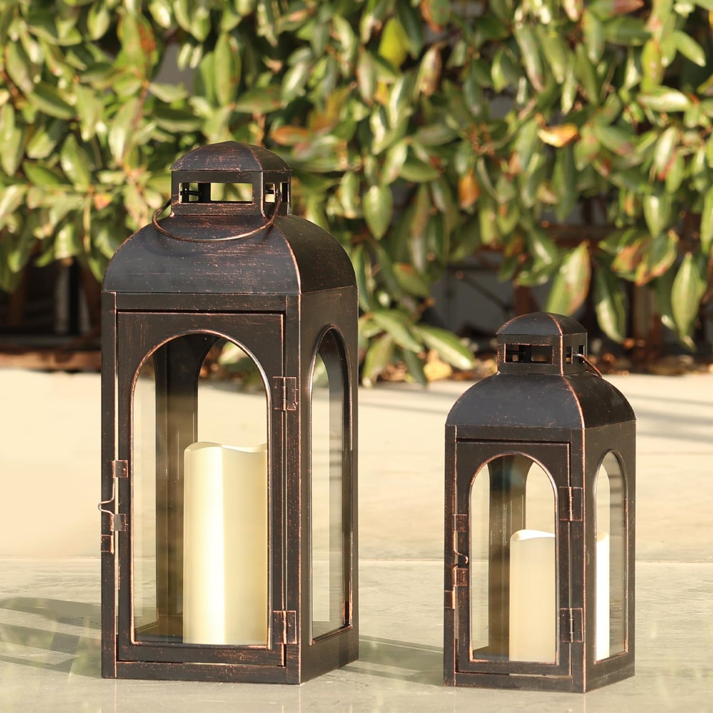 NEEDOMO Lanterns Decorative Indoor,Set of 2 Outdoor Lanterns for Porch, 20" Metal Frame Candle Holders Hanging Lights,with Glass, Spring, Fall, Christmas