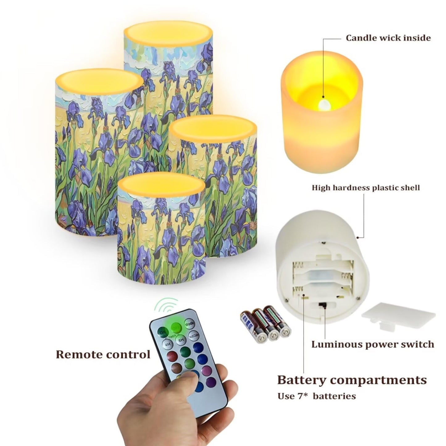 Cozeyat Irise Flameless LED Candle Set of 4,Flickering Realistic Electric Tea Light with Remote Control,Indoor Outdoor Table Setting Decoration (Not Battery Included)