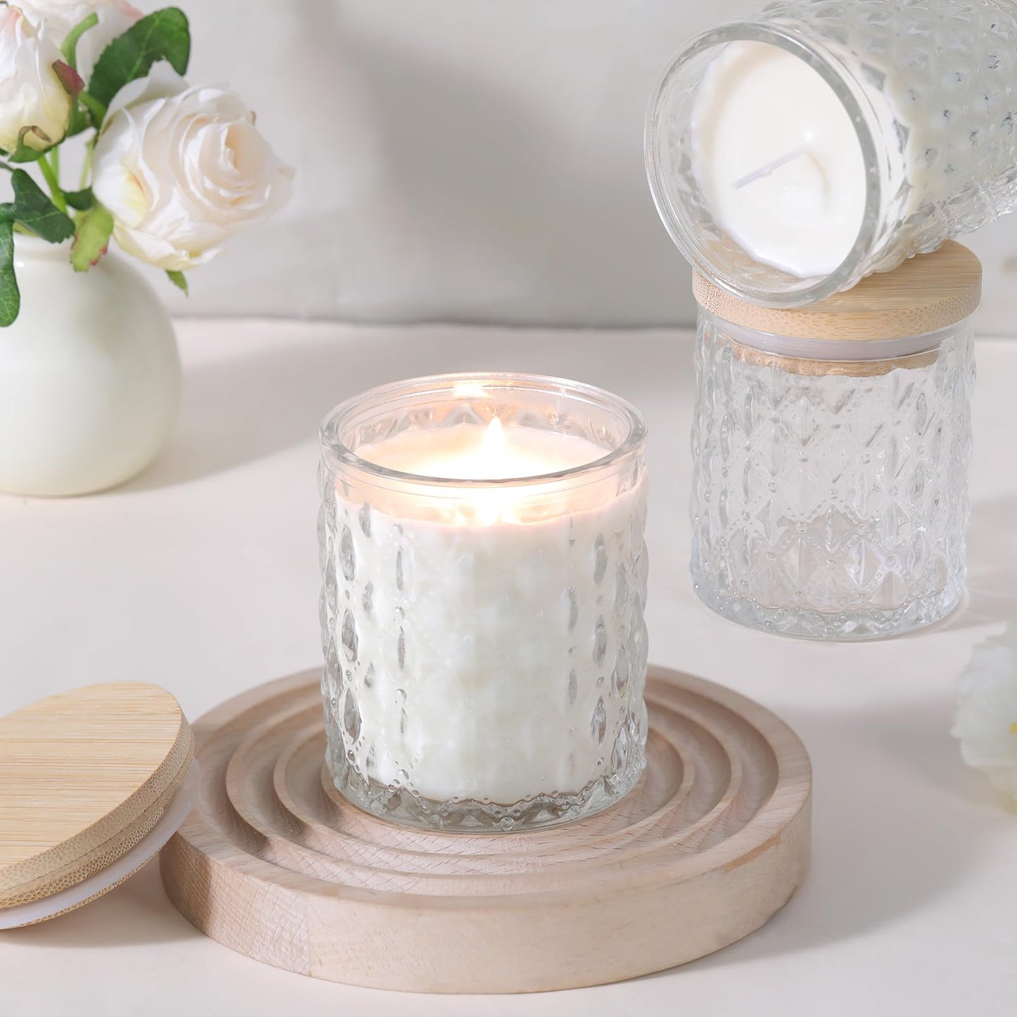 MATAHUM 8 Pack Clear Candle Jars for Making Candles, 7 OZ Empty Glass Candle Making Jars with Bamboo Lids for Candle Making Supplies, Candle Containers Vessels for Home DIY Decoration