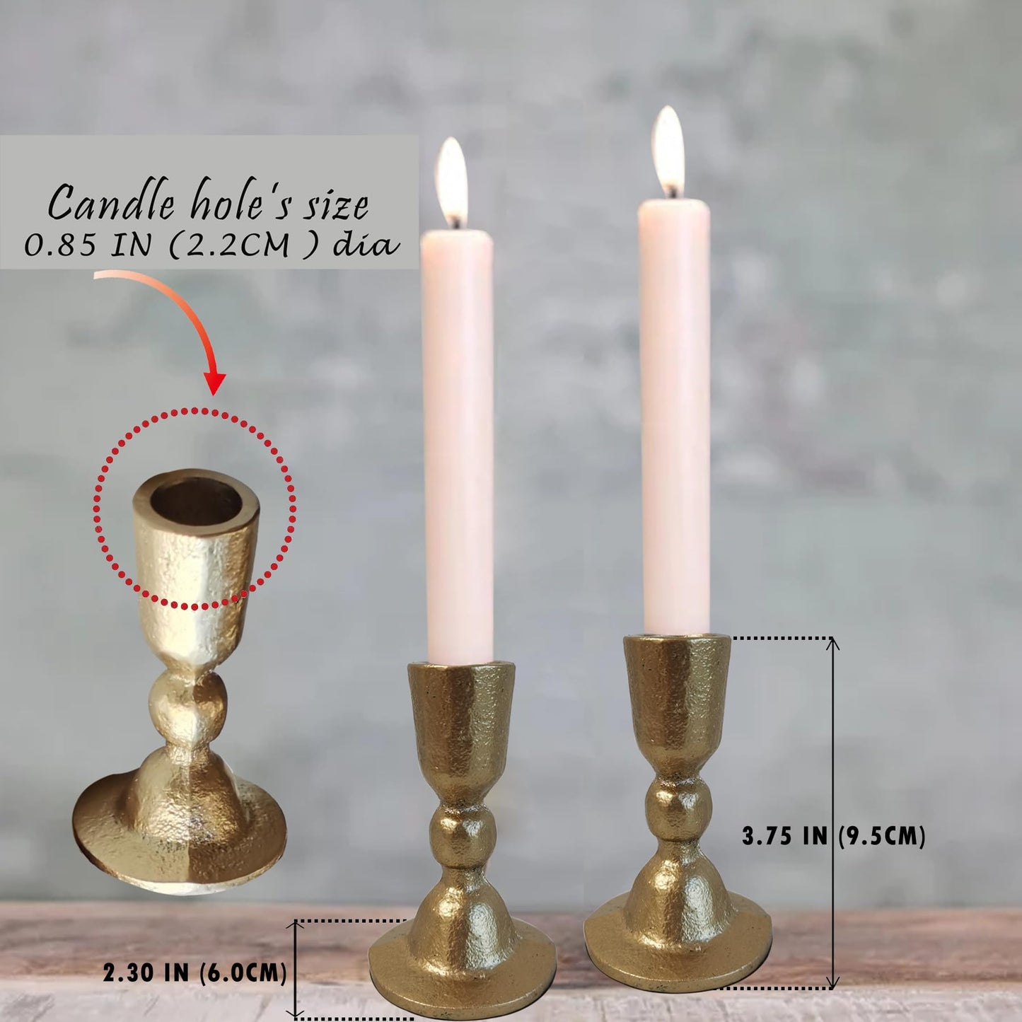 Antique Brass Iron Taper Candle Holders - Candlestick Holder for Weddings, Dining, and Parties, Candle Stand Set of 2