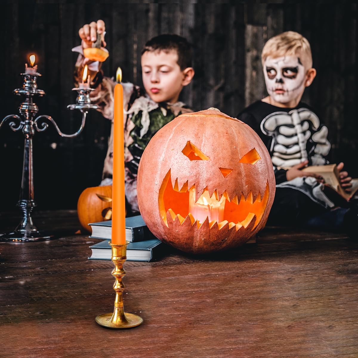 24 Pack Orange Taper Candles - Taper Candles 10 Inch Dripless, Smokeless & Unscented - 8 Hours Long Burning - Ideal for Halloween, Thanksgiving, Weddings, Dinner Parties, and Home Decor