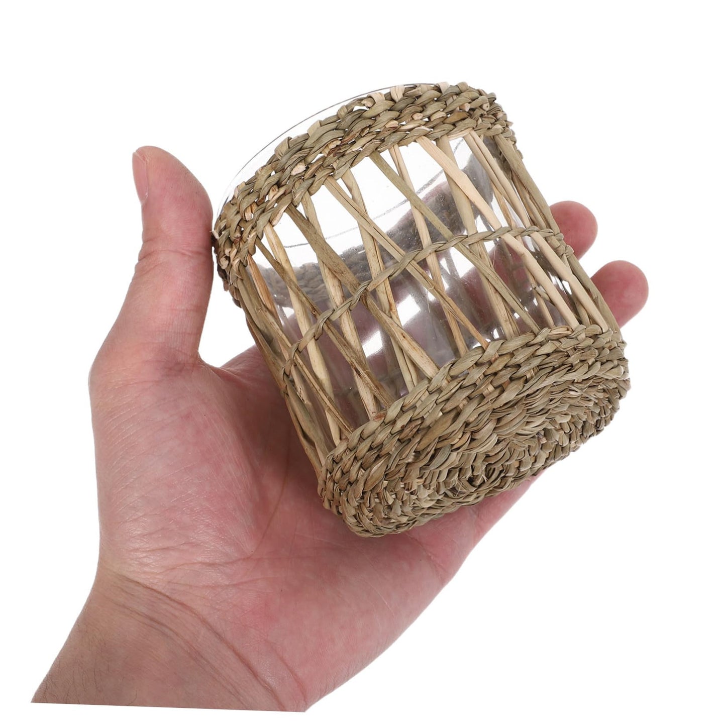 INOOMP Glass Candle Holder with Straw Woven Sleeve, Elegant Tea Light Candleholders for Desktop and Banquets, Aromatherapy and Home Decor, Party and Wedding Table Centerpiece