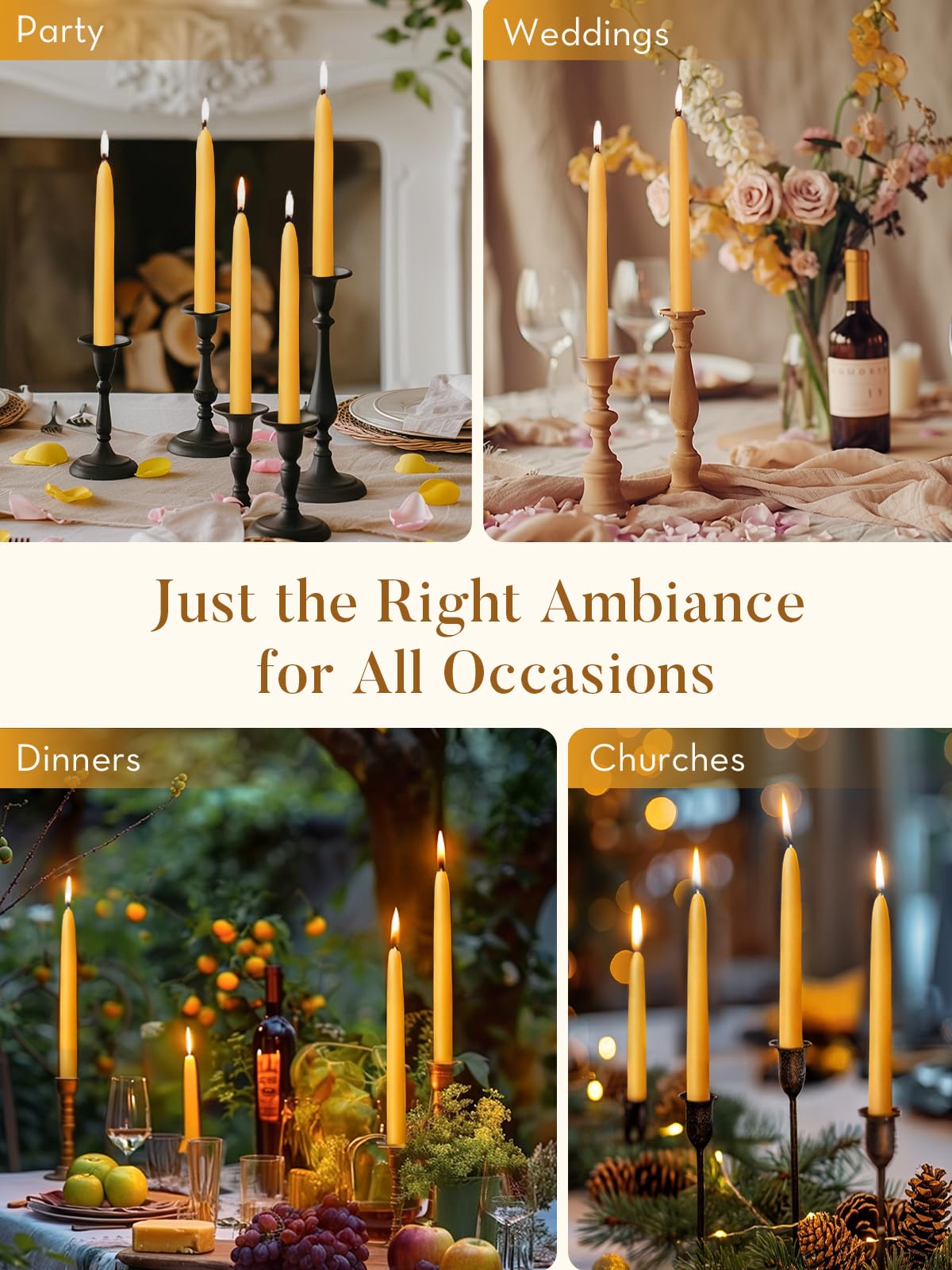 Beeswax Candle Set - 48 Pack Tea Lights + 24 PackTaper Candles + 3 Pack Pillar Candles | Unscented Dripless Smokeless Clean Burning Long Lasting Candles for Wedding Home Decor Dinner Church Holiday