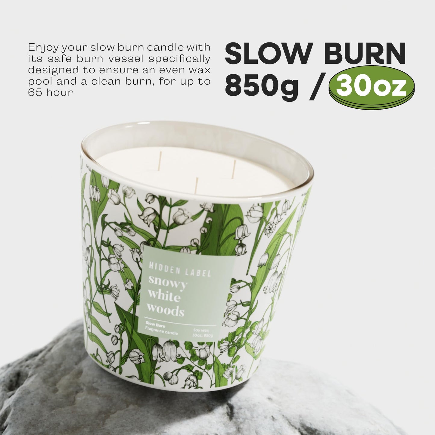 Hidden Label Snowy White Woods Candle, Giant 30oz 3 Wick Soy Candles Non Toxic, Scented Candle White Aromatherapy for Home, 100H Long Lasting Luxury Candles GIF