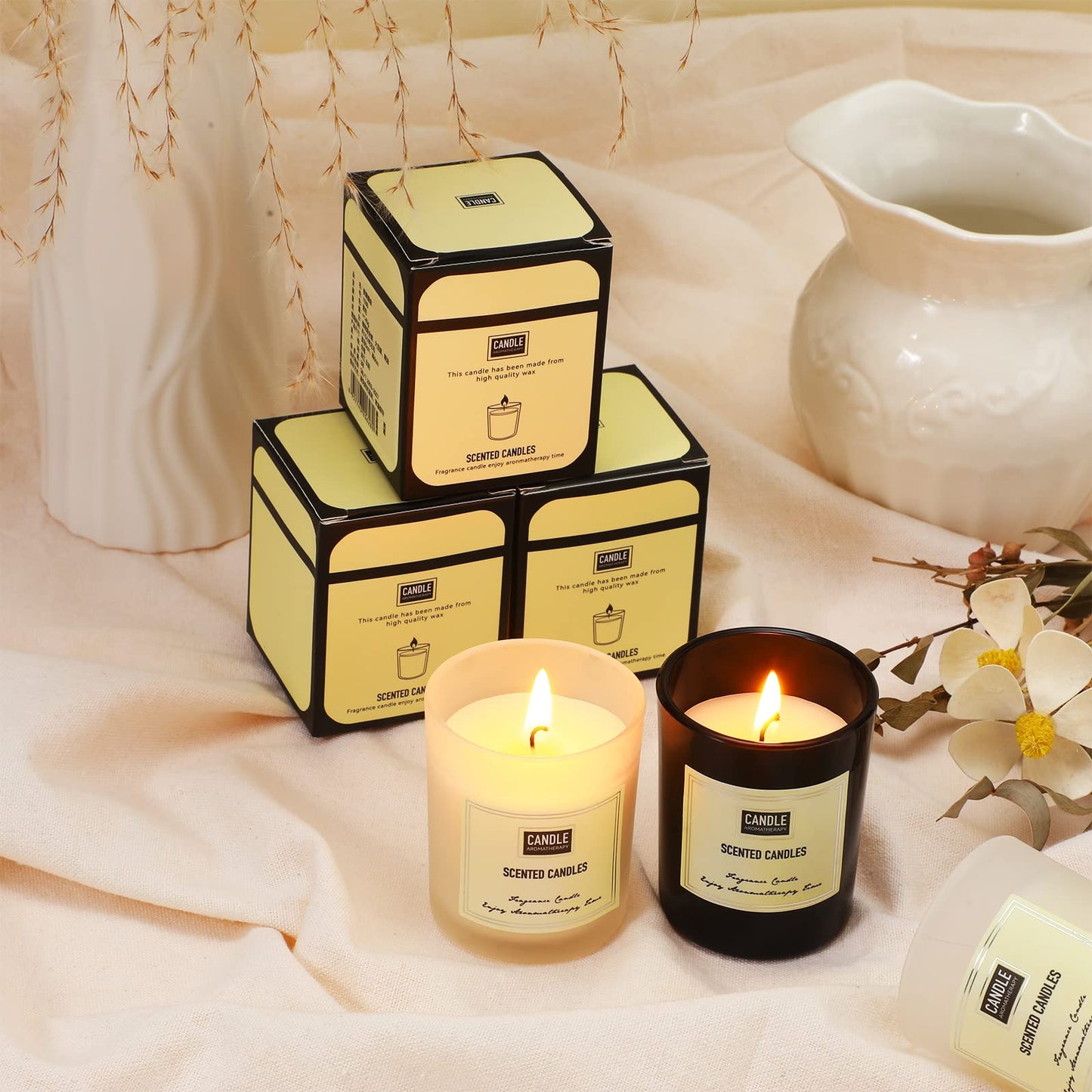 Threlaco 72 Pcs Scented Candles Bulk Home Aromatherapy Candle Gift for Women 8 Fragrance Long Lasting Soy Wax Jar Candles for Mother's Day Thanksgiving Christmas Coworker Employee (Fresh, Black White)