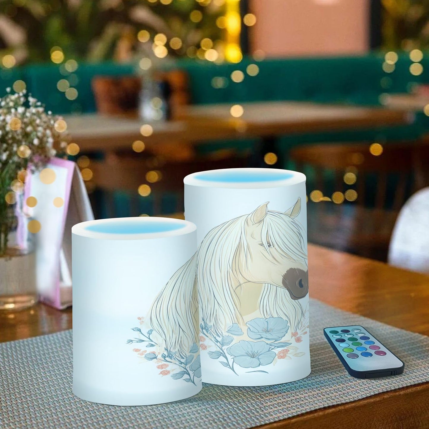ALAZA Flameless Candles with Remote Timer,White Horse Battery Operated Candles Set of 2 LED Tea Lights Flickering Pillar Votive Candles for Indoor Outdoor Decor