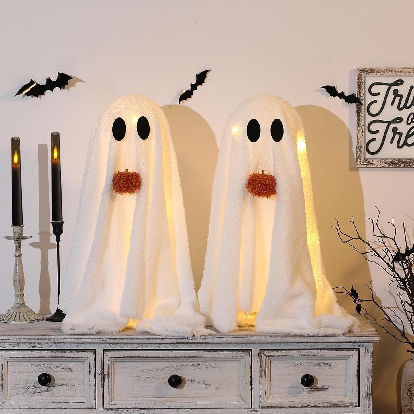 Lezonic Flameless Windows Candles Battery Operated with Timer Remote, 6Pcs Grey Acrylic Flameless Candlesticks with Holders, LED Taper Candles Flickering for Halloween Christmas, 0.8 x 8 inches