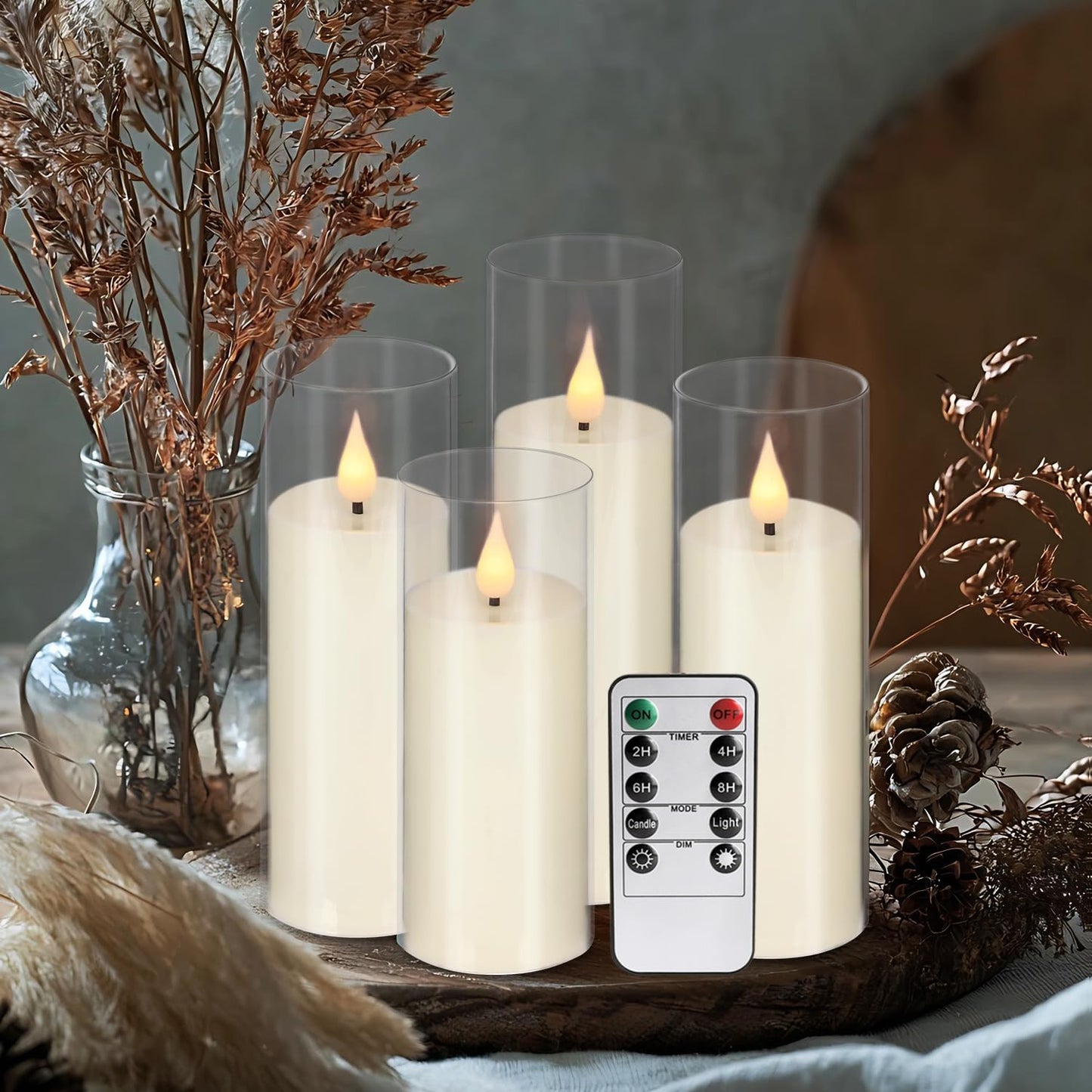 Wfmolcand 24-Pack Acrylic LED Flameless Pillar Candles with Remote & Timer, Battery Powered - Perfect for Indoor/Outdoor Decor,Wedding,BBQ and Gift - Easily Create a Magical Atmosphere.(Ivory)