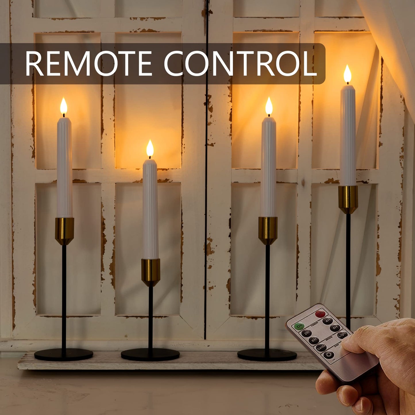 5plots White Flameless Taper Candles with Remote, Timer, Roman Column Led Taper Candles Battery Operated, Led Candlesticks with 3D Flame, Floating Flickering Candles for Halloween Christmas Decor
