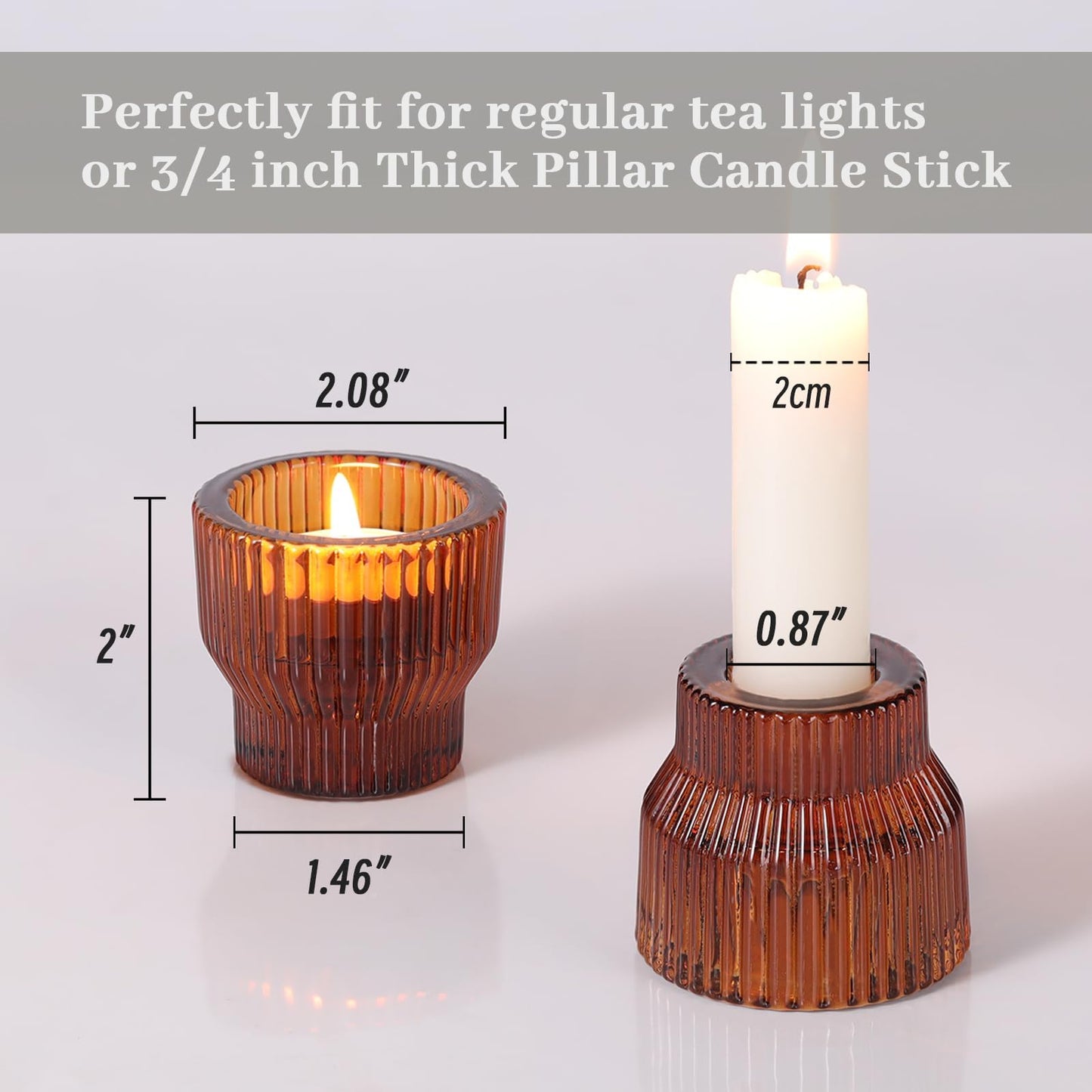 HAVITI 12 Pack Amber Taper Candle Holders, Glass Candlestick Holders, Tea Light Candle Holder for Fall Wedding Centerpieces Table Decorations, Votive Candle Holders for Table Decor