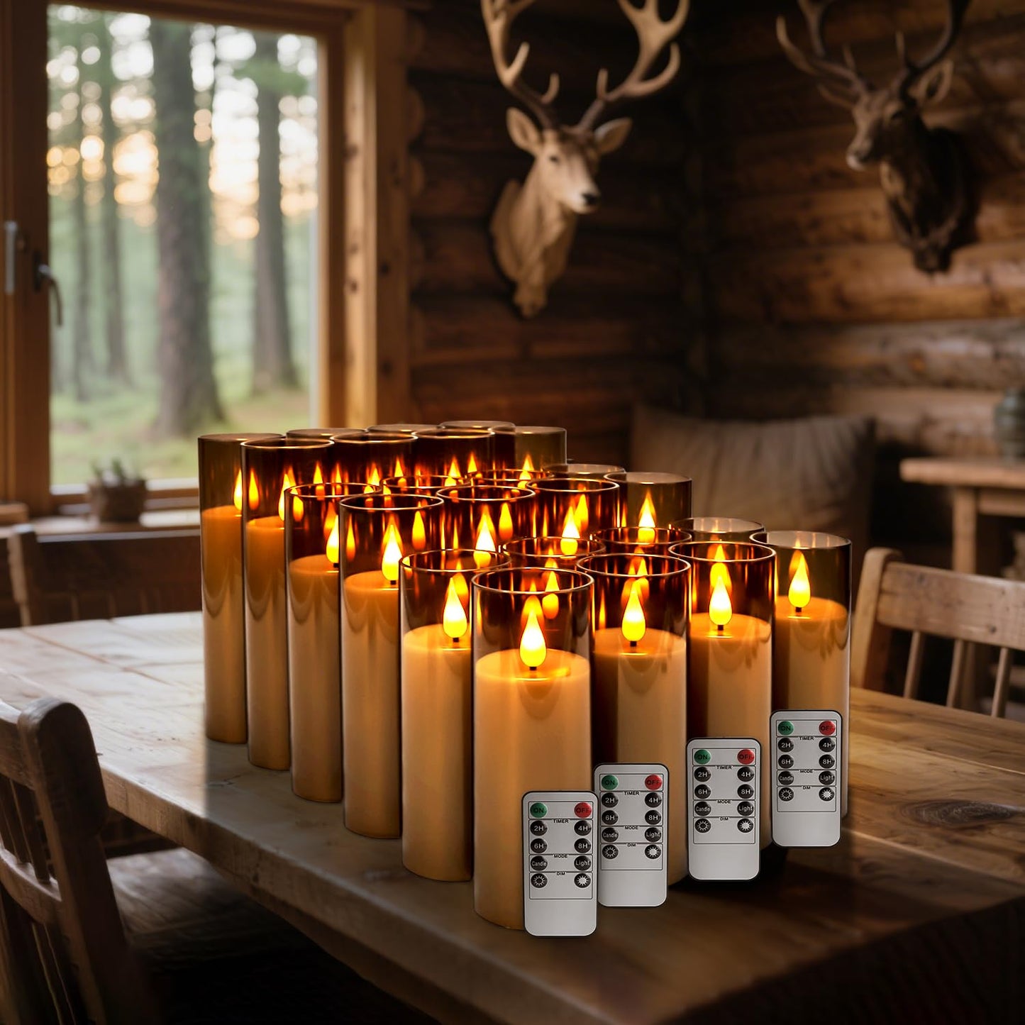 YOROXRG Halloween Decoration Flickering Flameless Candles Battery Operated Timer Led Pillar Candles with Realistic Moving Wick Candles for Home Decor 24 Pack (D2.2 xH 5" 6" 7")(Grey)