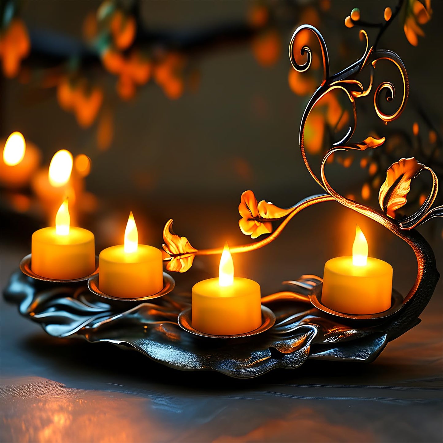 Esup Rechargeable Tea Lights Rechargeable Candles Flameless Flickering Candles Tealights 12pcs/Set with Black Charging Base, Decoration Parties, Weddings, Bar, Family, Dinner Outdoor Picnic ﻿