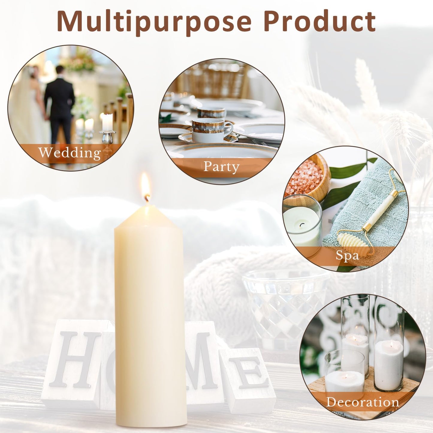 MTLEE 40 Pcs Ivory Pillar Candles Bulk 2 x 6 Inches Dripless Unscented Wax Long Burning Smokeless Clean Burning Decorative Candles for Weddings Parties Dinners Spa Bath Home Decor
