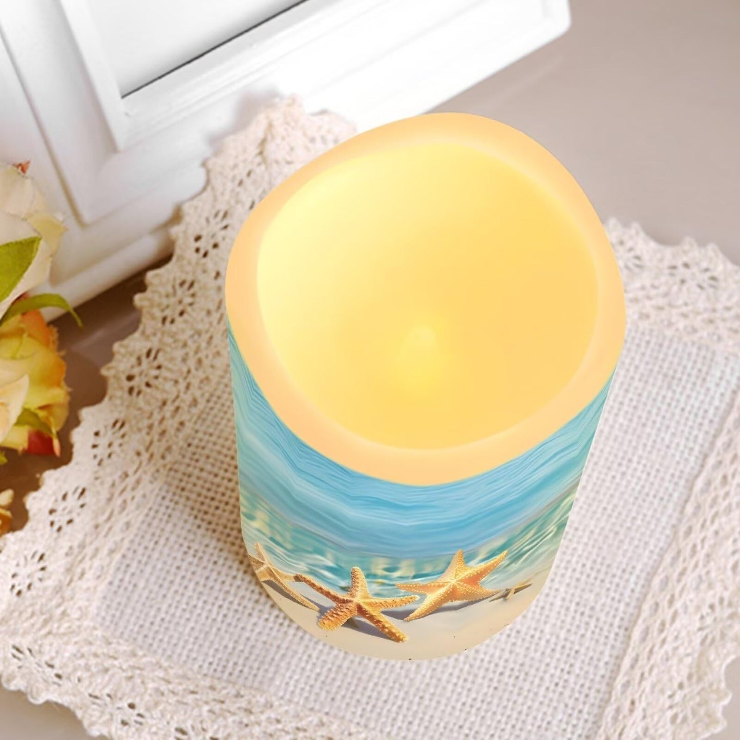 Cozeyat Starfish LED Pillar Candles 4 Pack Color Changing Battery Operated Flameless with Remote Control Timer for Wedding Birthday Home Garden