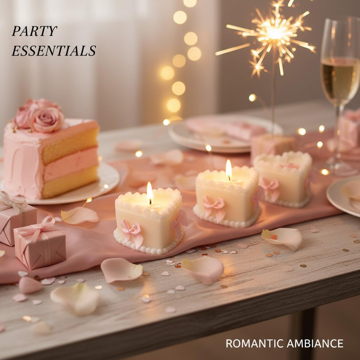 SRCVYLT 4 Pcs Bow Heart Scented Candle Set Rose Fragrance Soy Wax Scented Candle with Fixed Bow Decor for Valentine's Day Party Bedroom Room Table