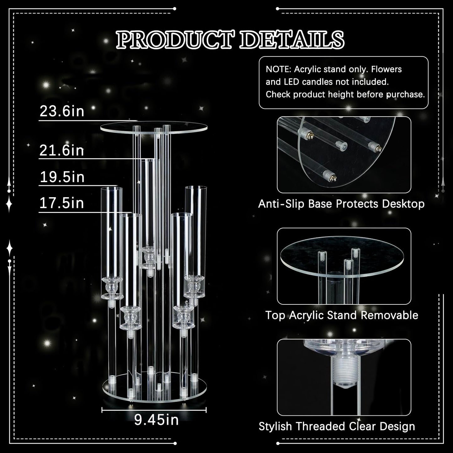 4PCS Acrylic Candelabra Centerpieces for Tables,2-in-1 Clear 5 Arm Candelabras &Flower Stand for Wedding Centerpieces,Acrylic Centerpieces Stand for Birthday Party Event Decor Fit LED Candle
