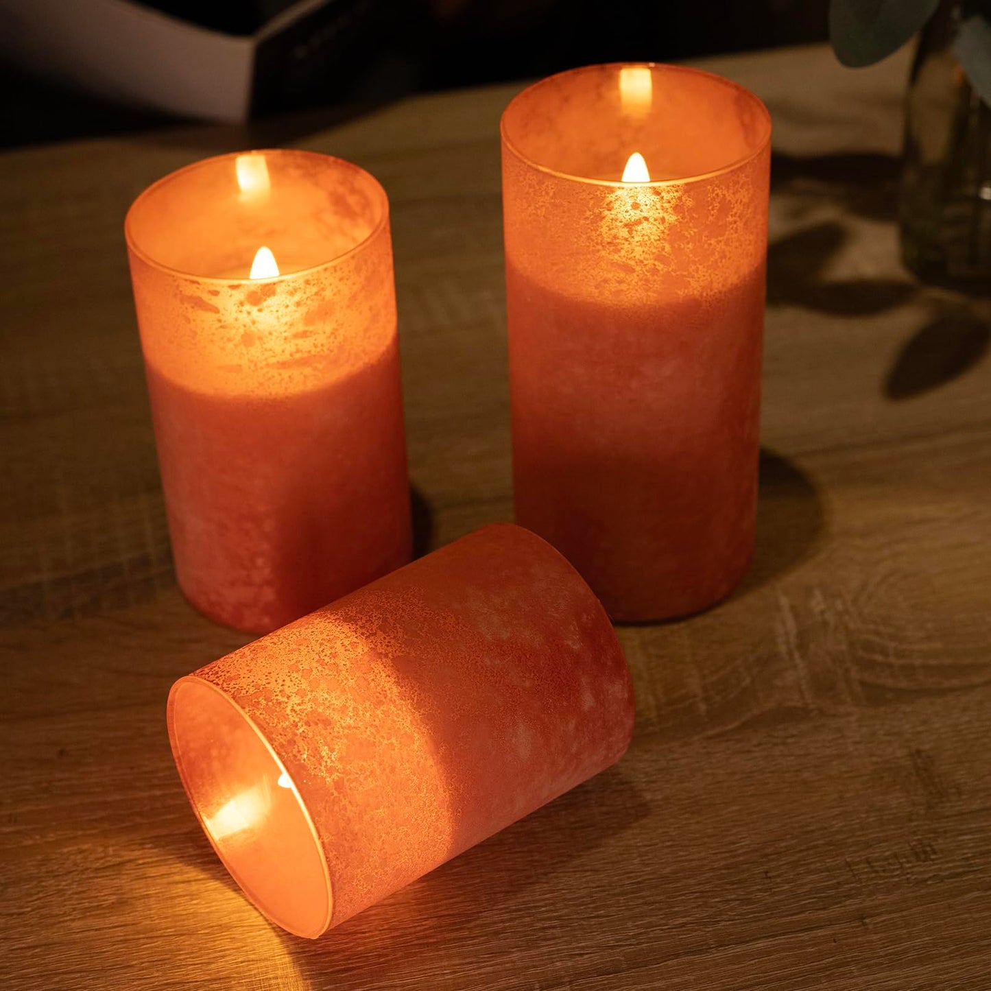 Mingfuxin Flameless Candles with Remote, Orange Candles Battery Operated with Timer, LED Candle for Mantel Bedroom Coffee Table Halloween Decorations