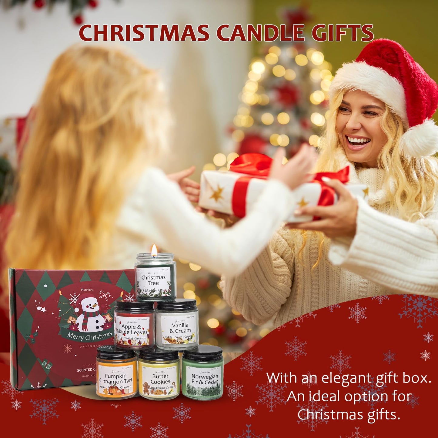 Christmas Candles Scented Candle Set: 6 Pack Christmas Scents Candle Bulk Home Scented - Holiday Candle Gifts for Women and Men - Scents of Christmas Tree/Spiced Pumpkin/Cookies/Apple/Vanilla/Fir