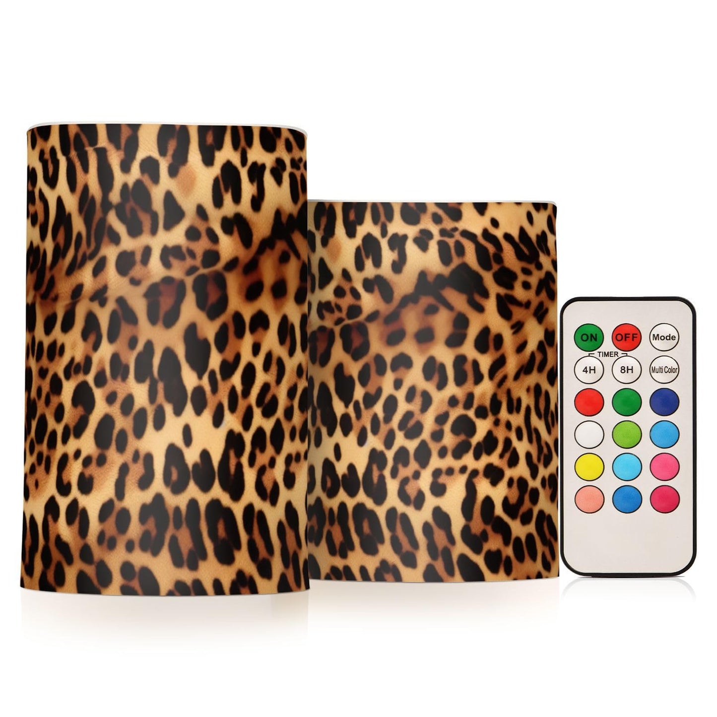 Qilmy Beautiful Leopard Print Flameless Candles 2PCS,Battery Operated LED Pillar Candles with Remote Control, Romantic Radiance Candles