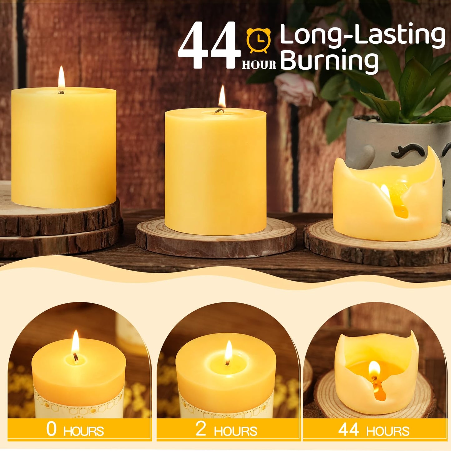 6 Pack Natural Beeswax Candles,270 Hours Long Burning-Bees Wax Candles for Home,100% Pure Beeswax Pillar Candle for Emergency,Paryer,Parties,Unscented Dripless Smokeless Pillar Candle Bulk 2.8x3in