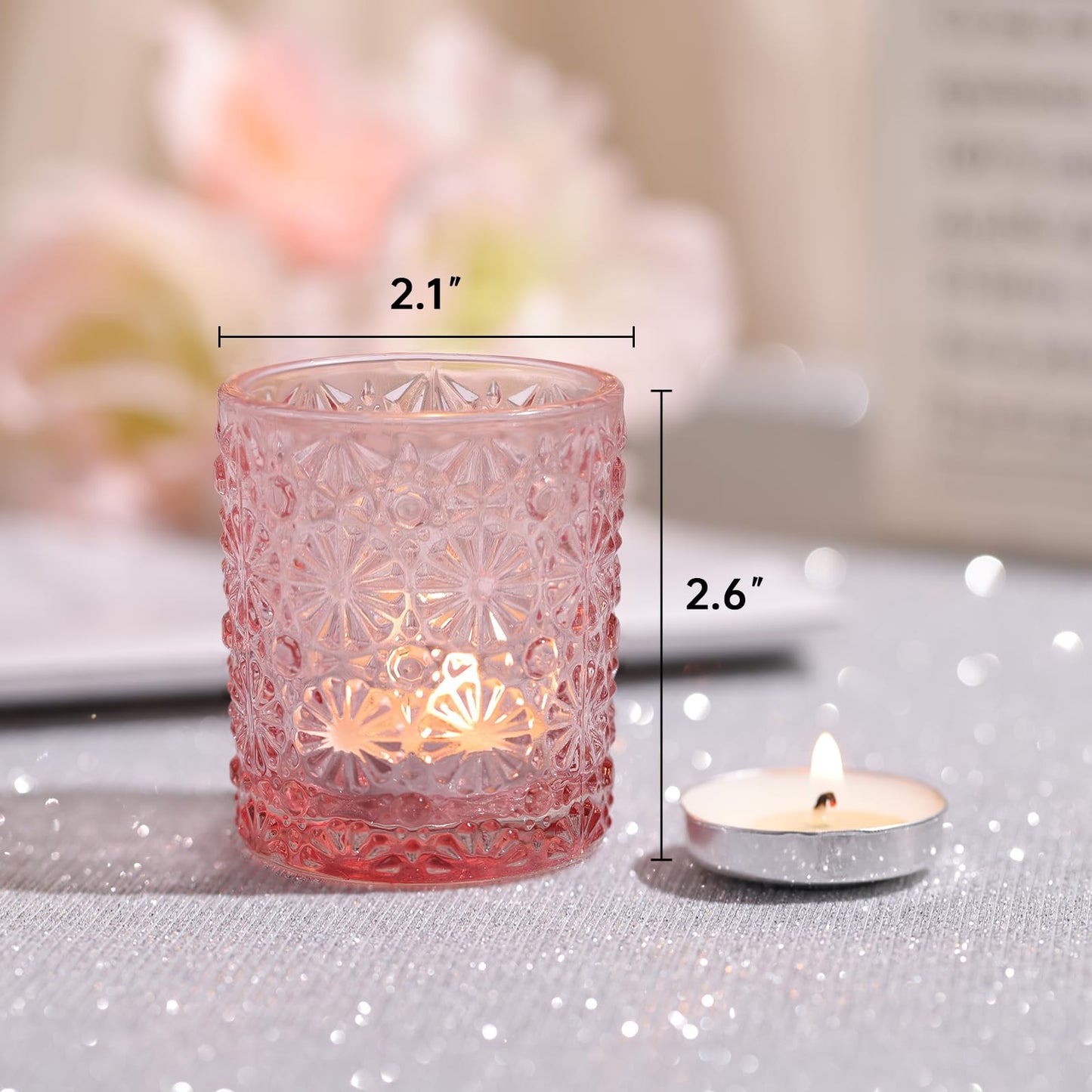Lanttu 36 Pack Pink Votive Candle Holder, Flower Tea Lights Candles Holders for Wedding Table Centerpieces, Birthday Parties, Anniversary, Pink Bridal Shower and Holiday Decorations