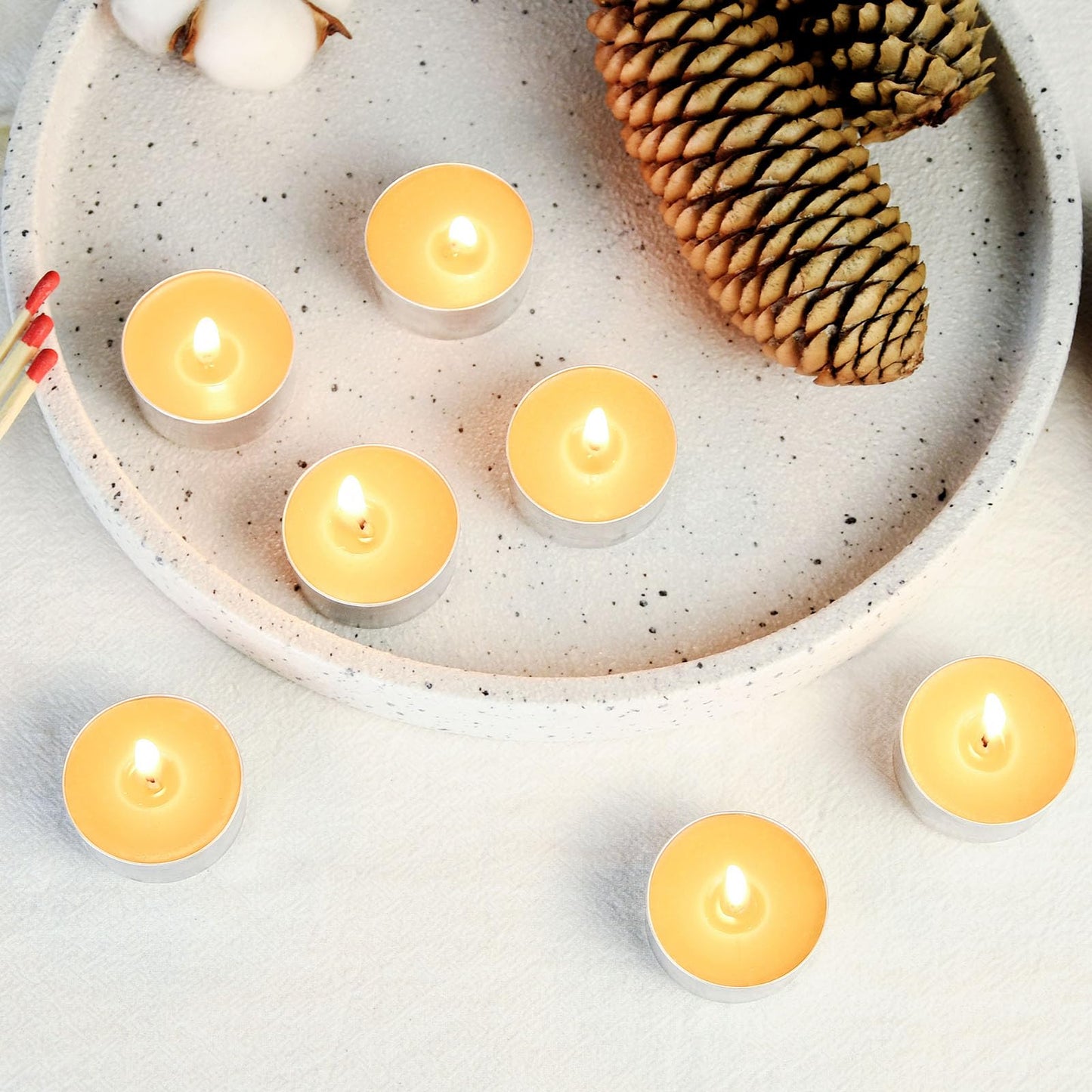 Natural Organic Beeswax Tealight Candles in Metal Aluminum Cup, Mini Beeswax Candle Bulk Unscent Smokeless 4+ Hours Burning - Yellow, Pack of 100