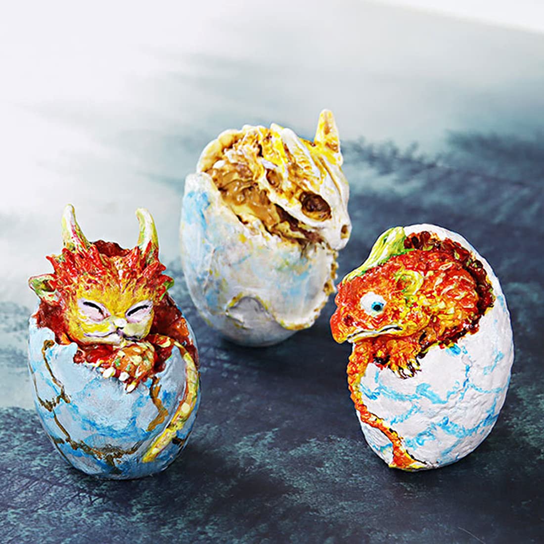Voyyphixa 3pcs Dragon Egg Resin Molds Silicone Molds 3D Animals Epoxy Molds for Resin Broken Dinosaur Resin Casting Molds DIY Key chain Pendant Crafts Easter Decoration