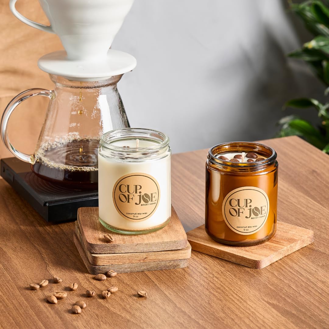 Becky Home 9 oz Coffee Scented Candle, Fresh Espresso Candle, Macchiato Coffee Candles, Large Jar Candles for Women, Gift for Men and Women, Amber Glass