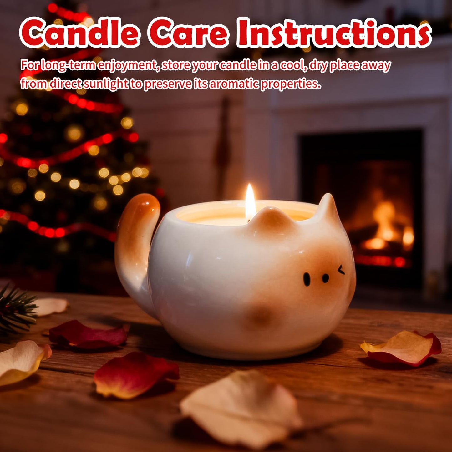 Cat Lover Gift – Cute Cat Scented Candle for Women, Rose Aromatherapy Soy Candle in Ceramic Cat Jar, Funny Cat Lover Gift for Mom, Friend, Birthday, Christmas