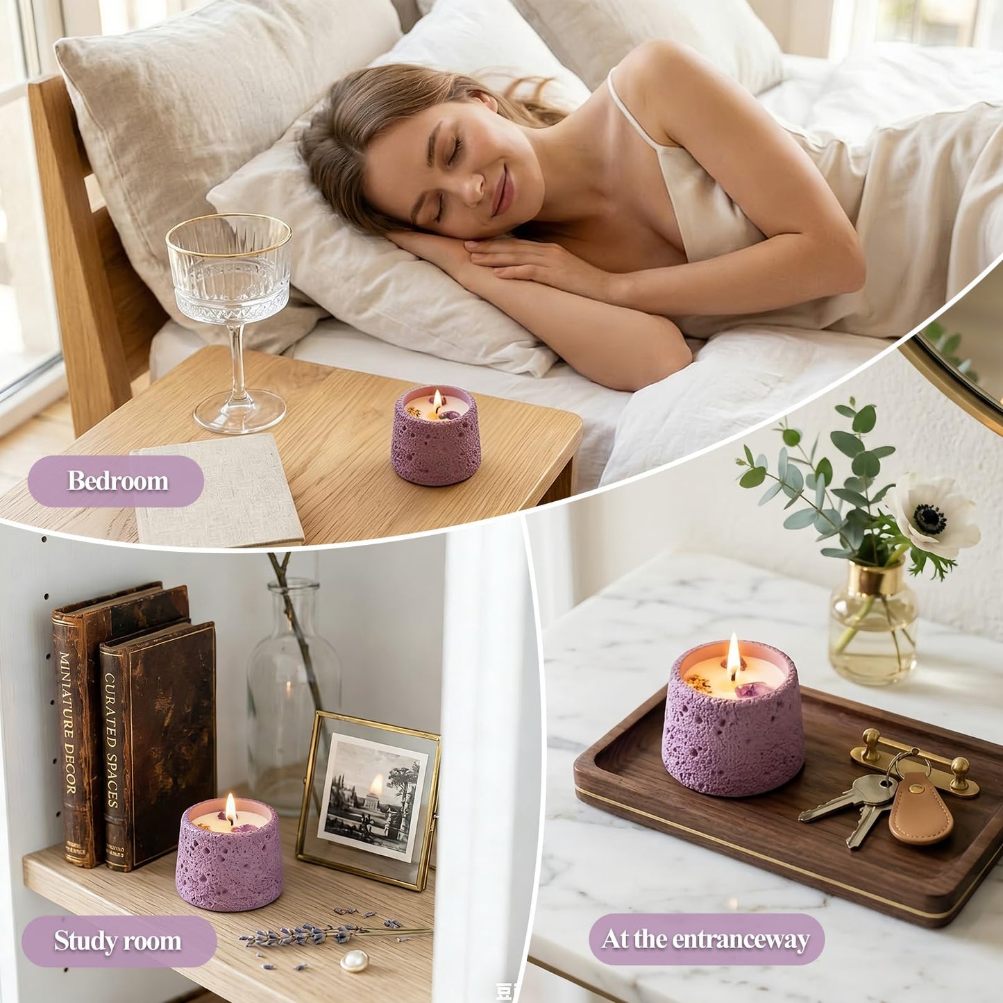 Scented Candle, Soy Candle, Non-Toxic Aroma Candles, Ebony & Rose Scented, Amethyst Crystal, Gift for Women (Net wt. 200g)