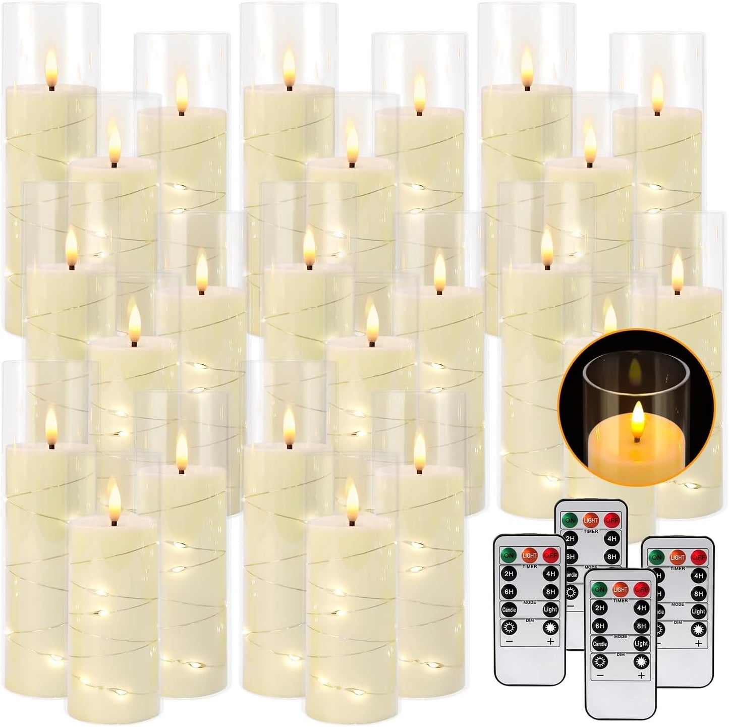 YOROXRG 24 Pack Christmas Decoration Flickering Flameless Candles,Battery Operated Candles,LED String Lights LED Candles for New Year, Home Decor, Parties,Wedding(D2.2 xH 5" 6" 7") (Ivory)