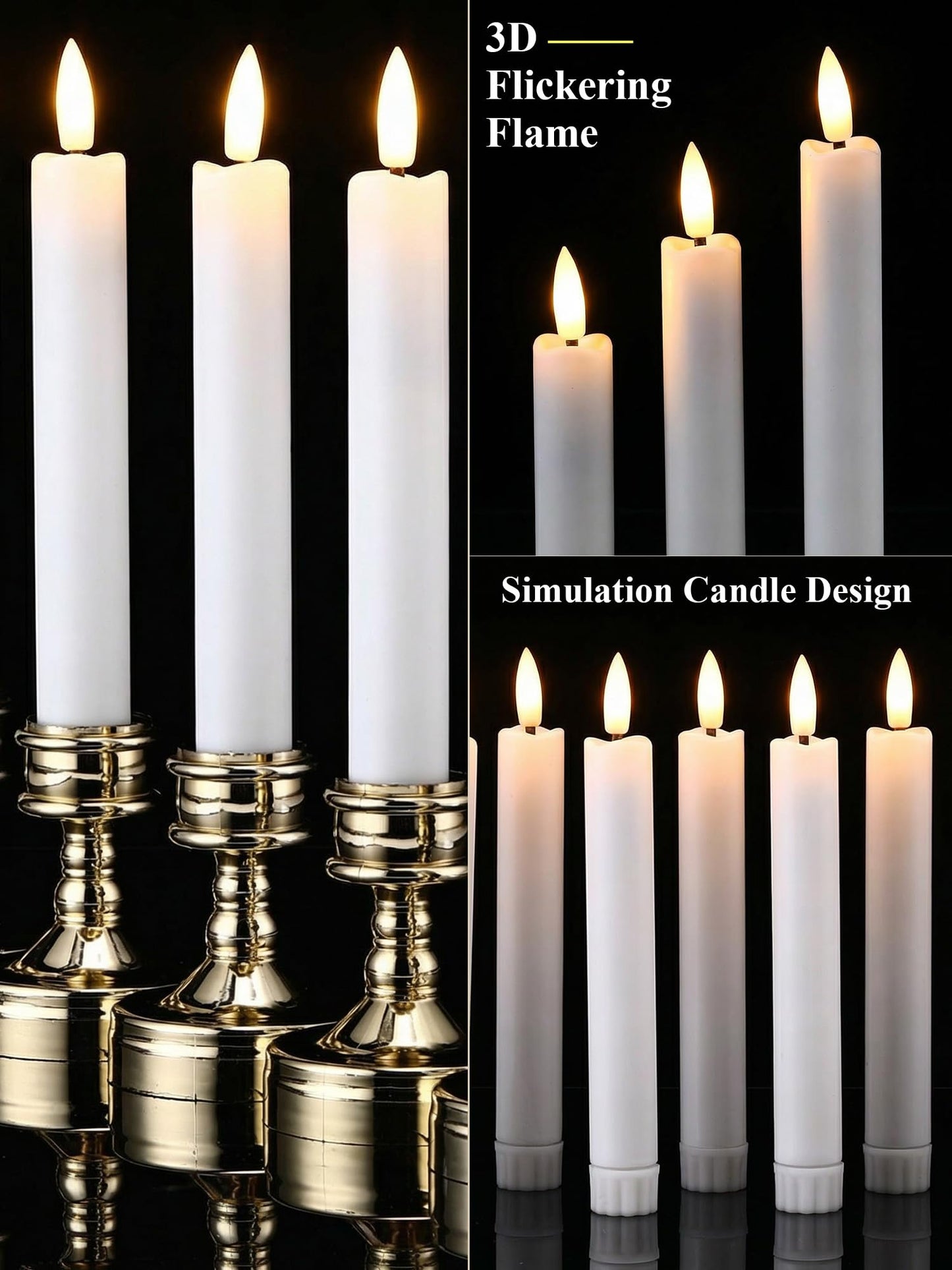 Funtery 24 Pieces 6.5" Flameless LED Taper Candles with Remote Timer Battery Operated Candles Bulk Short LED Candlestick Flickering for Graduation Father's Day Wedding Party Decor(White,Elegant Style)