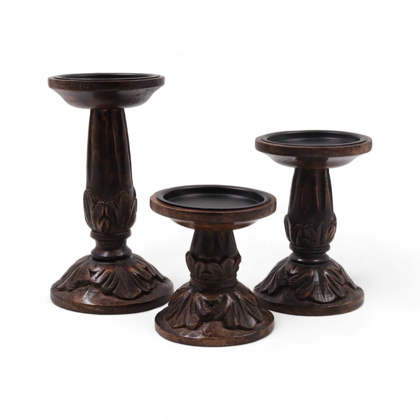 Hosley Set of 3 Dark Brown Wood Pillar Candle Holders 8 Inches 6 Inches and 4.25 Inches High Ideal for LED and Pillar Candles Gifts for Weddings Party Home Spa Reiki Aromatherapy