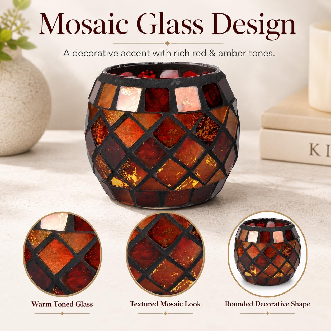 Votive Candle Holder Tea Lights - Glass Candle Holders, Mosaic Tealight Candle Holder, Candle Jar Cup for Wedding Centerpiece Party Table Decorations, Valentines Day Decor