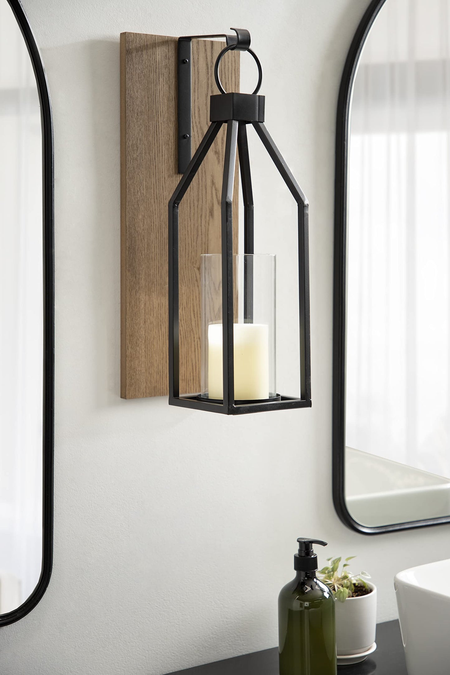 Kate and Laurel Oakly Wood and Metal Wall Sconce, Rustic Brown Wood Wall Candle Holder Farmhouse Decor