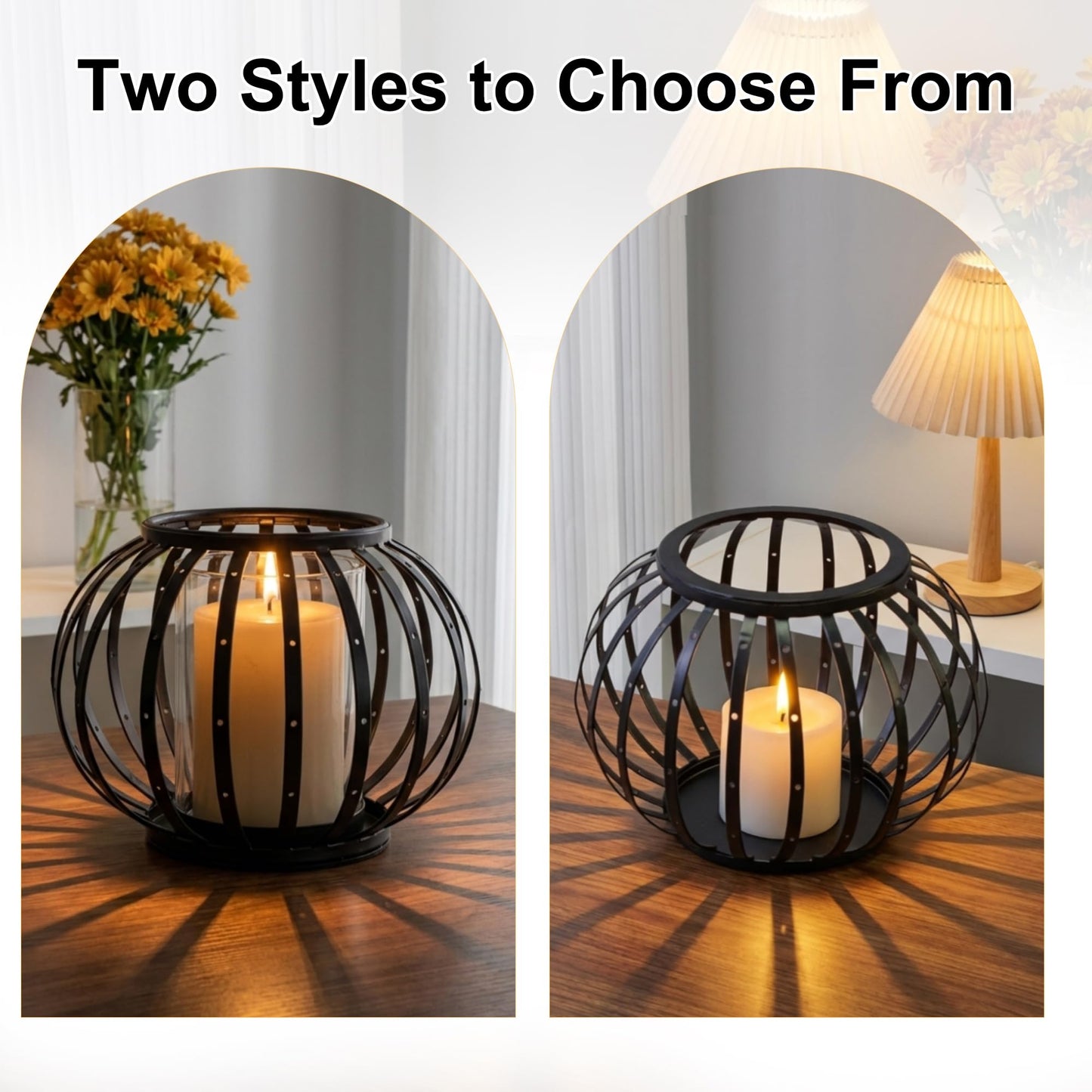 HiSnug Hurricane Candle Holders for Pillar Candles - Lantern Candlestick Holder with Clear Glass Sleeve, 2 PCS Elegant Decorative Candleholders for Dining Table Centerpiece Home Decor, 2PCS, Black