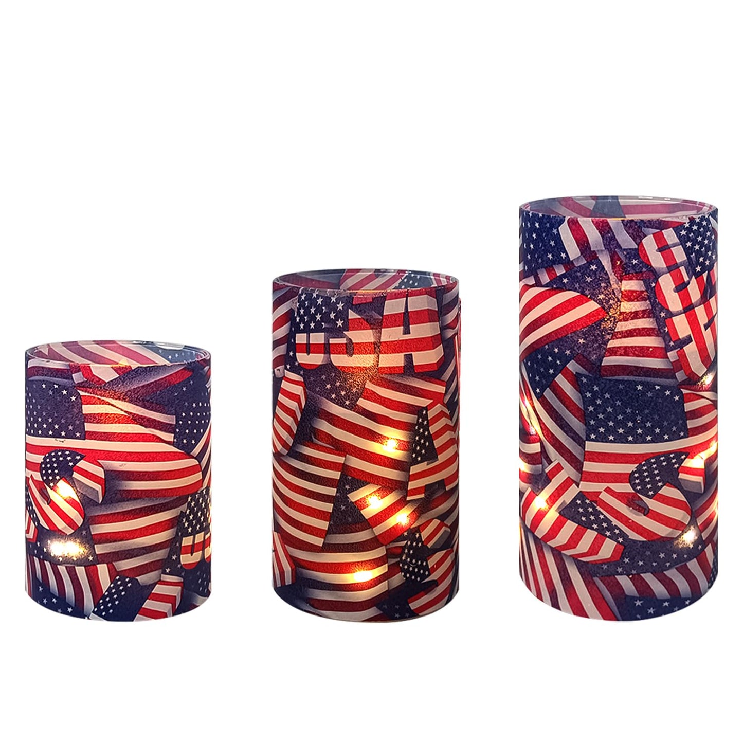 Independence Day Patriot Flickering Flameless Candles US Flag, Embedded Star String Lights, Battery Operated Acrylic LED Pillar Candles with 11-Key Remote and Timer for Home Decoration, 3 Pack