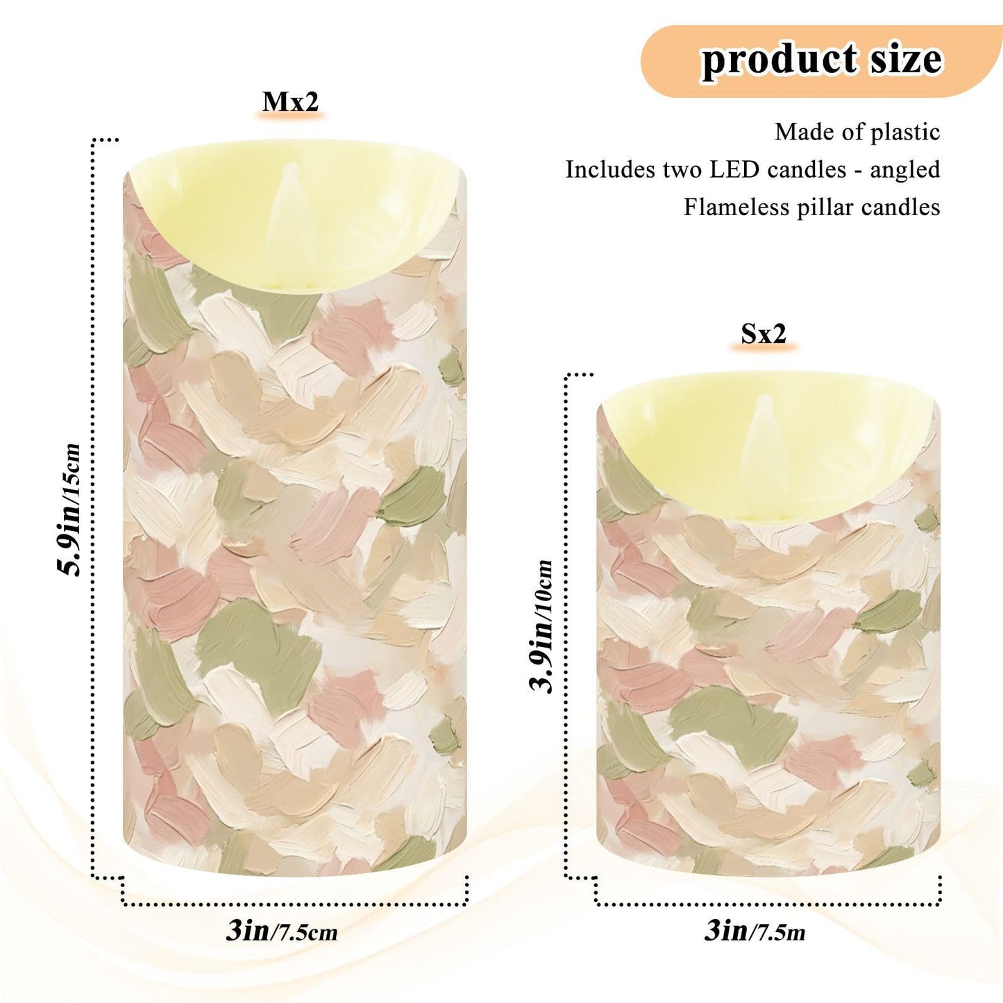 Gravopti Strokes 2 Pack Flameless LED Pillar Candles with Remote & Timer, Battery Operated, Flickering Wax Candle for Wedding, Romantic Home & Party Decor