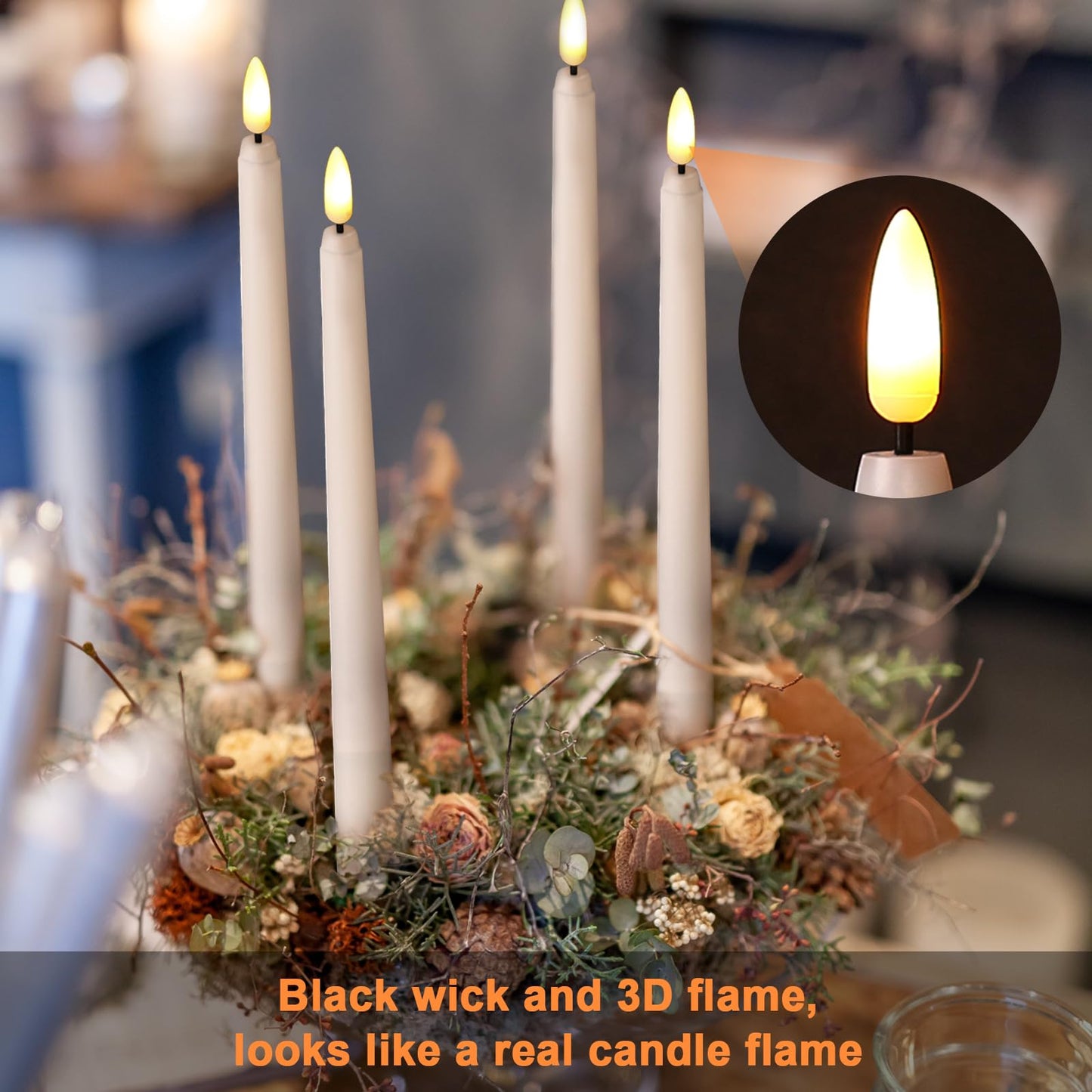 IMAGE Rechargeable Flameless Taper Candles with Remote, 12 Pcs LED Candlesticks 3D Wick Ivory Taper with Timer Flickering Function for Home, Wedding, Birthday Halloween Christmas (Corded Electric)